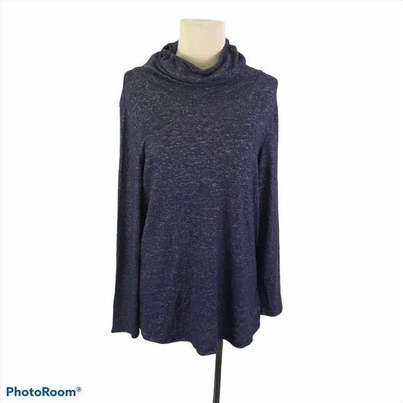 NWT BOBEAU Blue Cowl Neck Built-In Face Mask Sweat - Picture 3 of 11